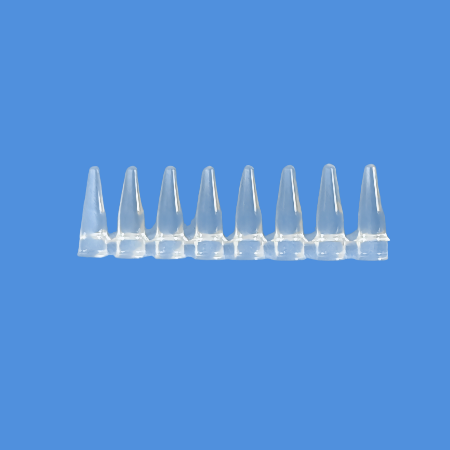 PCR 8-strip tubes front view, compatible with standard PCR instruments