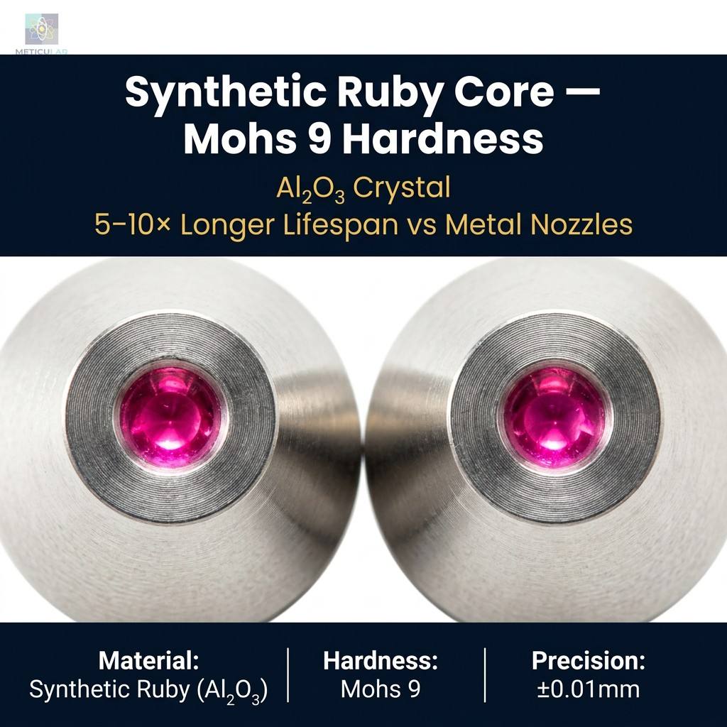 METICULAB Ruby Waterjet Nozzle 12.5x6.5mm 316SS Housing 0.30/0.33mm Orifice