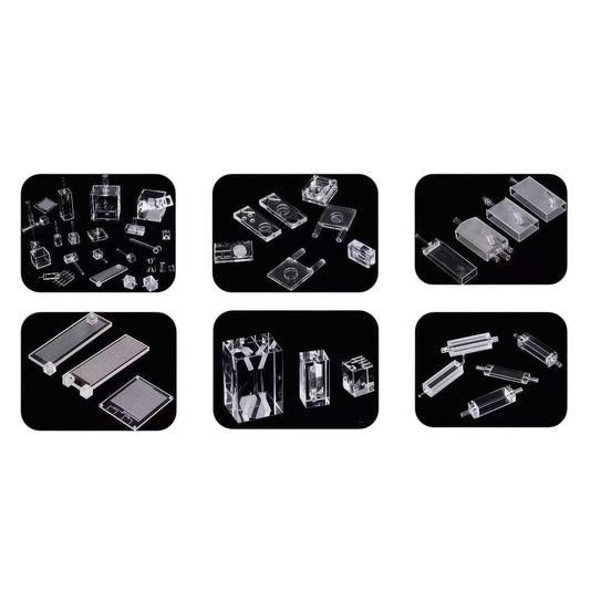Comparison of quartz, glass, and plastic optical cuvettes for spectrophotometry – showing material differences, spectral transmission ranges, and typical applications in UV-VIS spectroscopy and fluorescence measurements. For research use only.
