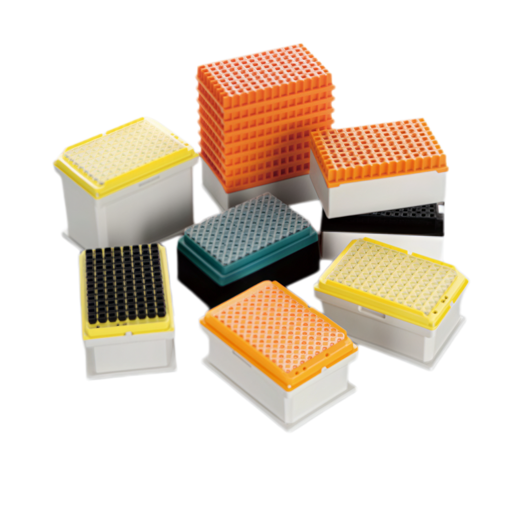 Tecan EVO and Fluent compatible automation tips – conductive (black), filtered, and standard (clear) options for liquid level detection, contamination control, and routine liquid handling. For research use only.
