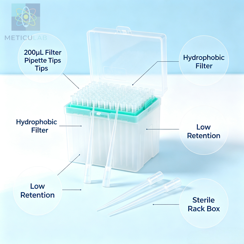 METICULAB™ 200μL Extra-Long Filter Pipette Tips | 90mm Design for Deep-Well Plates - Sterile, Low Retention
