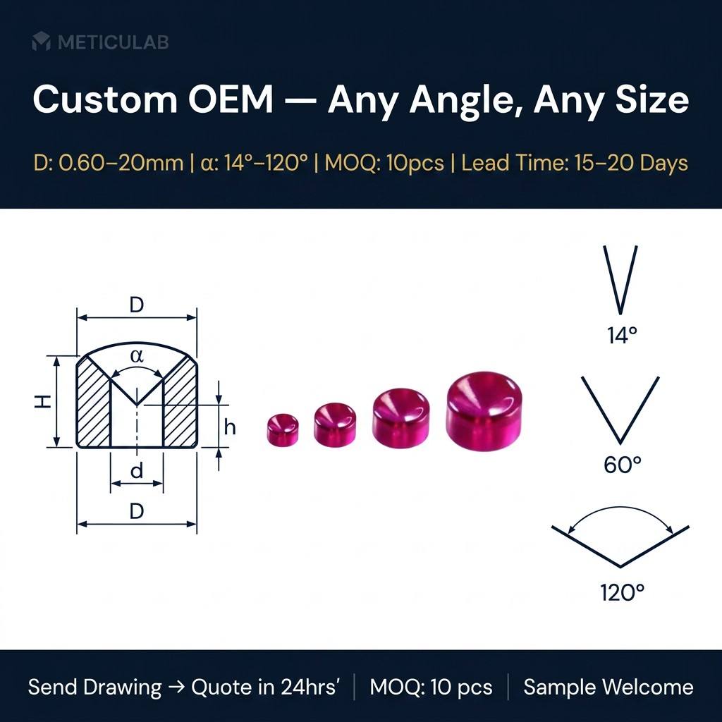 METICULAB™ Precision Vee Jewel Bearing | Synthetic Ruby Sapphire Cone Pivot | OD 0.60-20.00mm