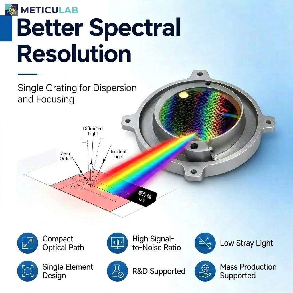 Convex Diffraction Grating for Imaging Spectrometers | 0.2 - 16 micron Full Spectrum | Meticulab