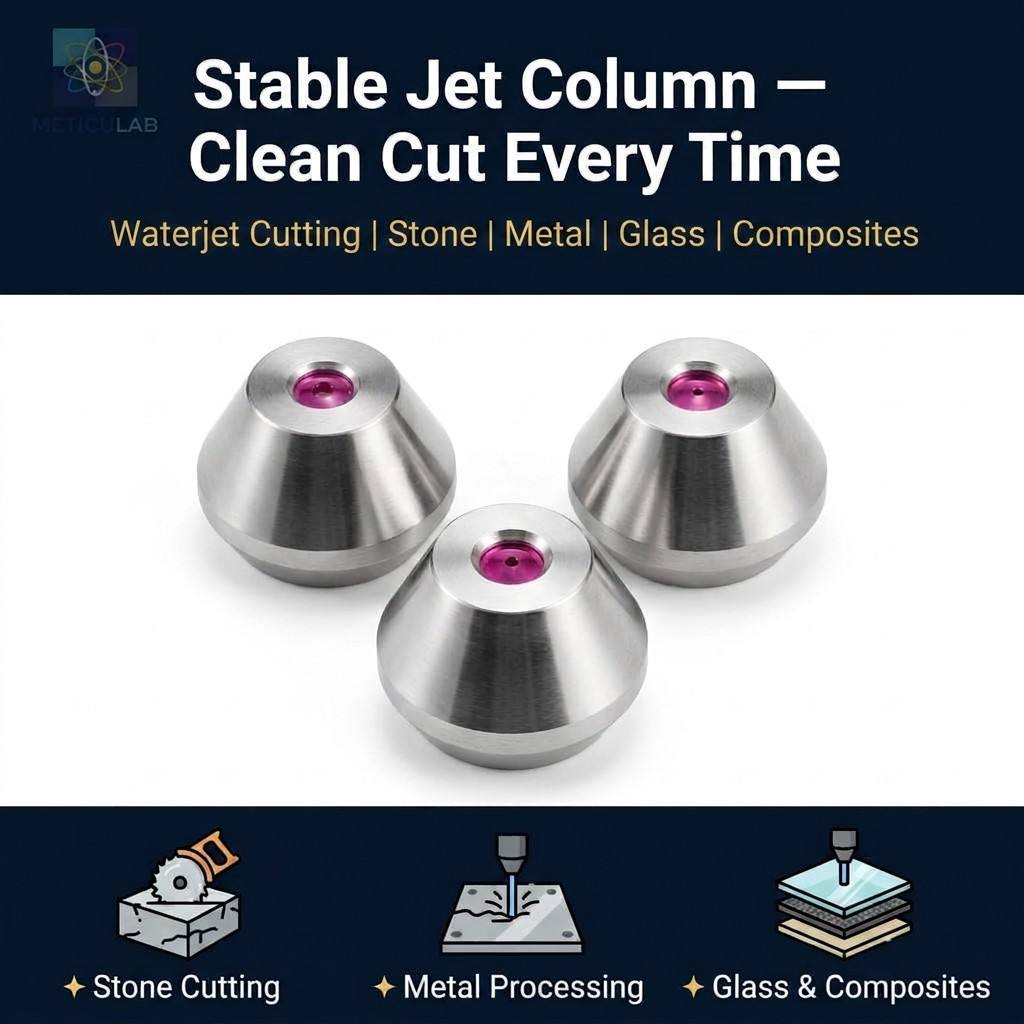 METICULAB Ruby Waterjet Nozzle 12.5x6.5mm 316SS Housing 0.30/0.33mm Orifice