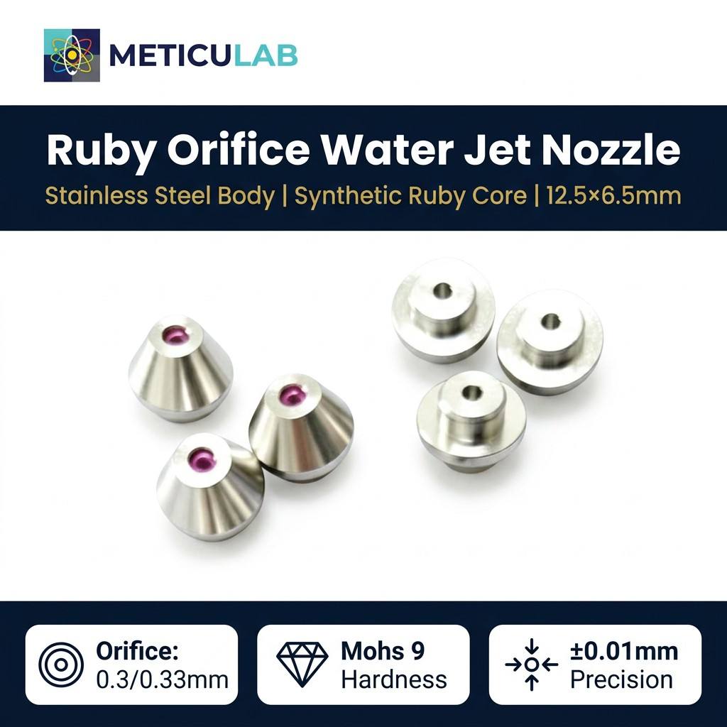 METICULAB Ruby Waterjet Nozzle 12.5x6.5mm 316SS Housing 0.30/0.33mm Orifice