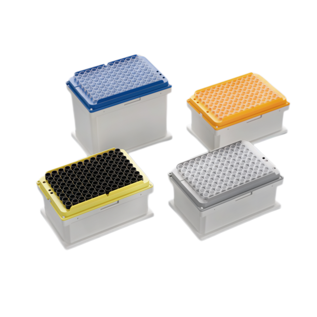 Compatible automation tips for Analytik Jena systems – CyBio Felix, SELMA, Well vario – 96 tips/rack, filtered and standard options, for precise liquid handling in automated workstations. For research use only.