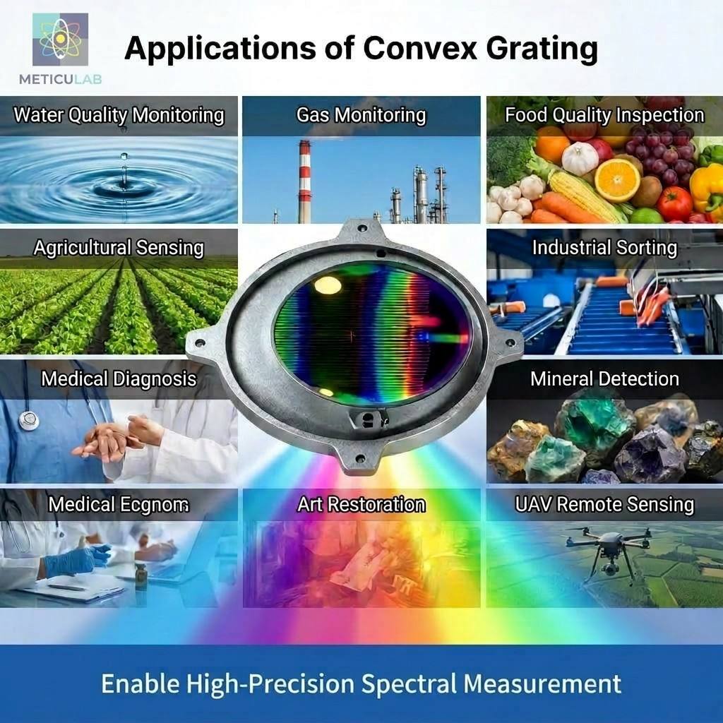 Convex Diffraction Grating for Imaging Spectrometers | 0.2 - 16 micron Full Spectrum | Meticulab
