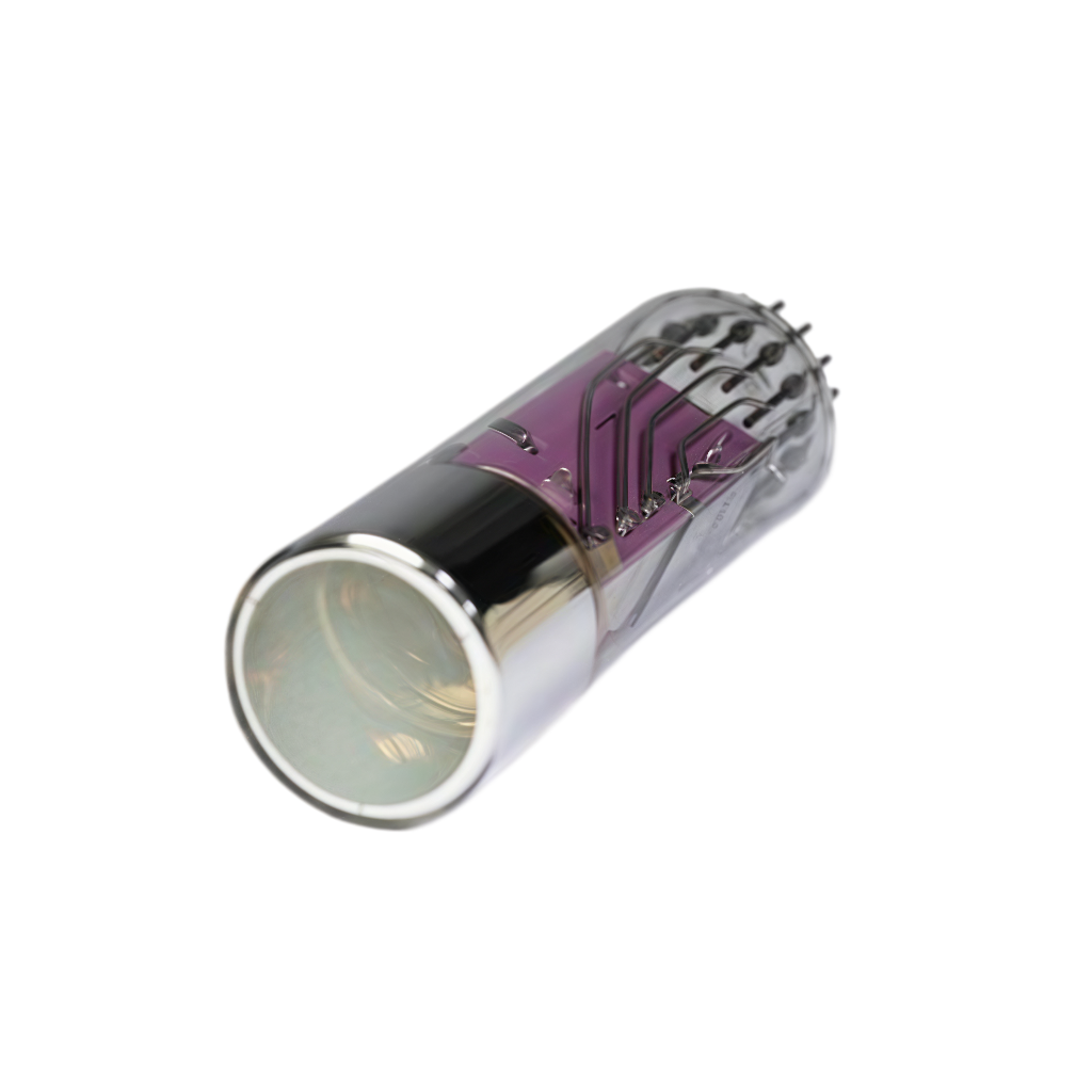PMT-H201 head-on photomultiplier tube – 2-inch, 10-stage, fast response, 290–650 nm spectral response, gain 7×10⁶, for scintillation counting and radiation measurement. For research use only.