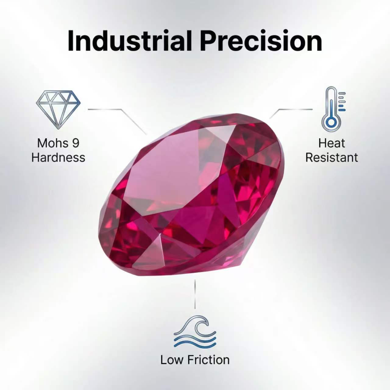 Industrial precision ruby bearing with Mohs 9 hardness, heat resistance, and low friction