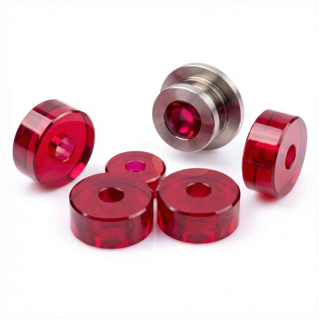 Ruby bearing with stainless steel base for precision instrument applications