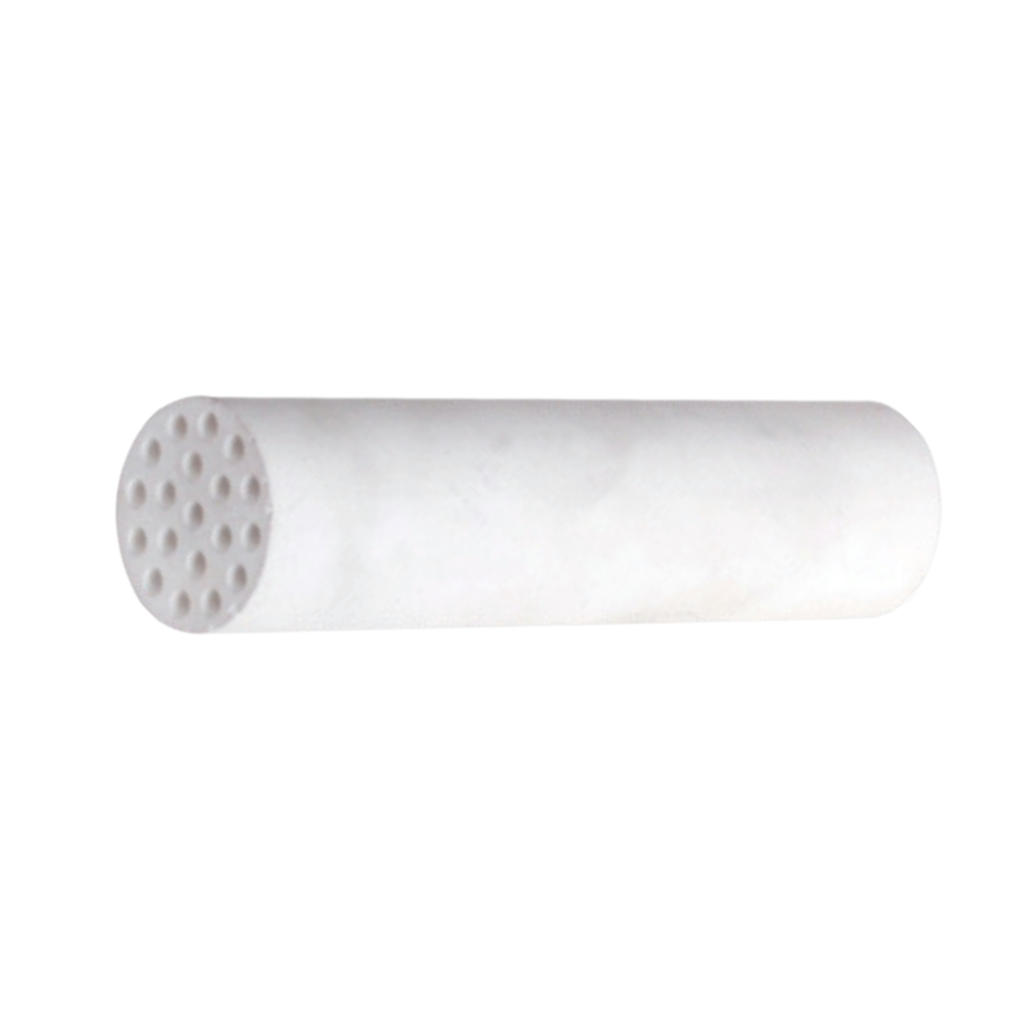 Close-up of zirconia ceramic sleeve end face, showing precision bore and structure